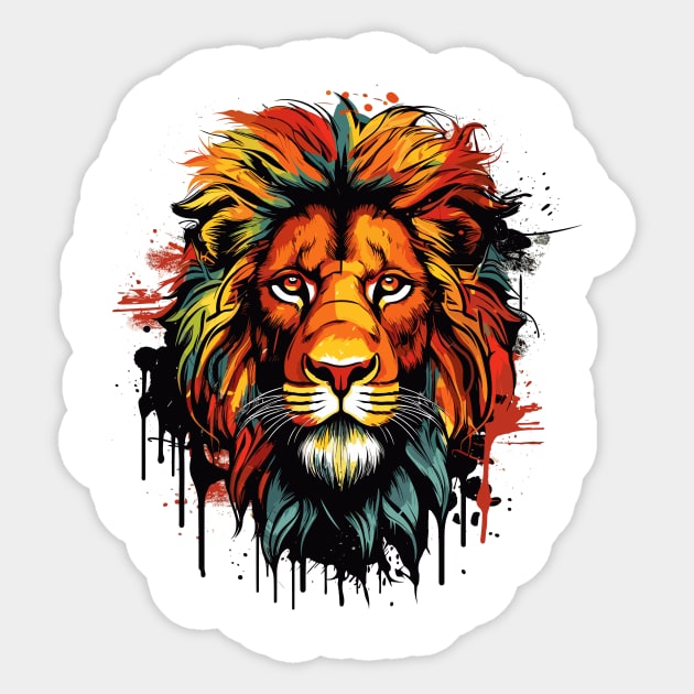 Animals background, Majestic African Lion: Portrait of a Powerful Predator Sticker by FK